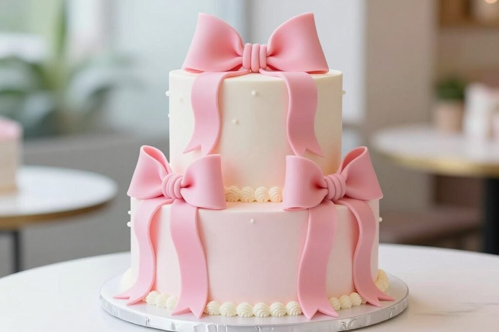 bridal shower bow cake pink