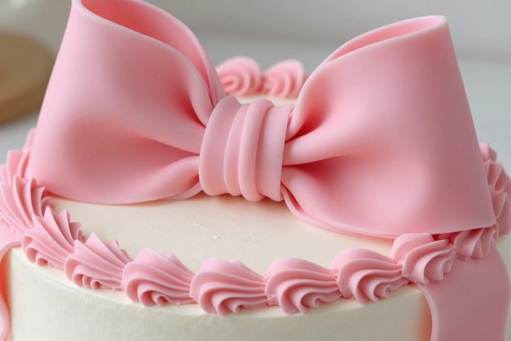 buttercream bow detail on cake