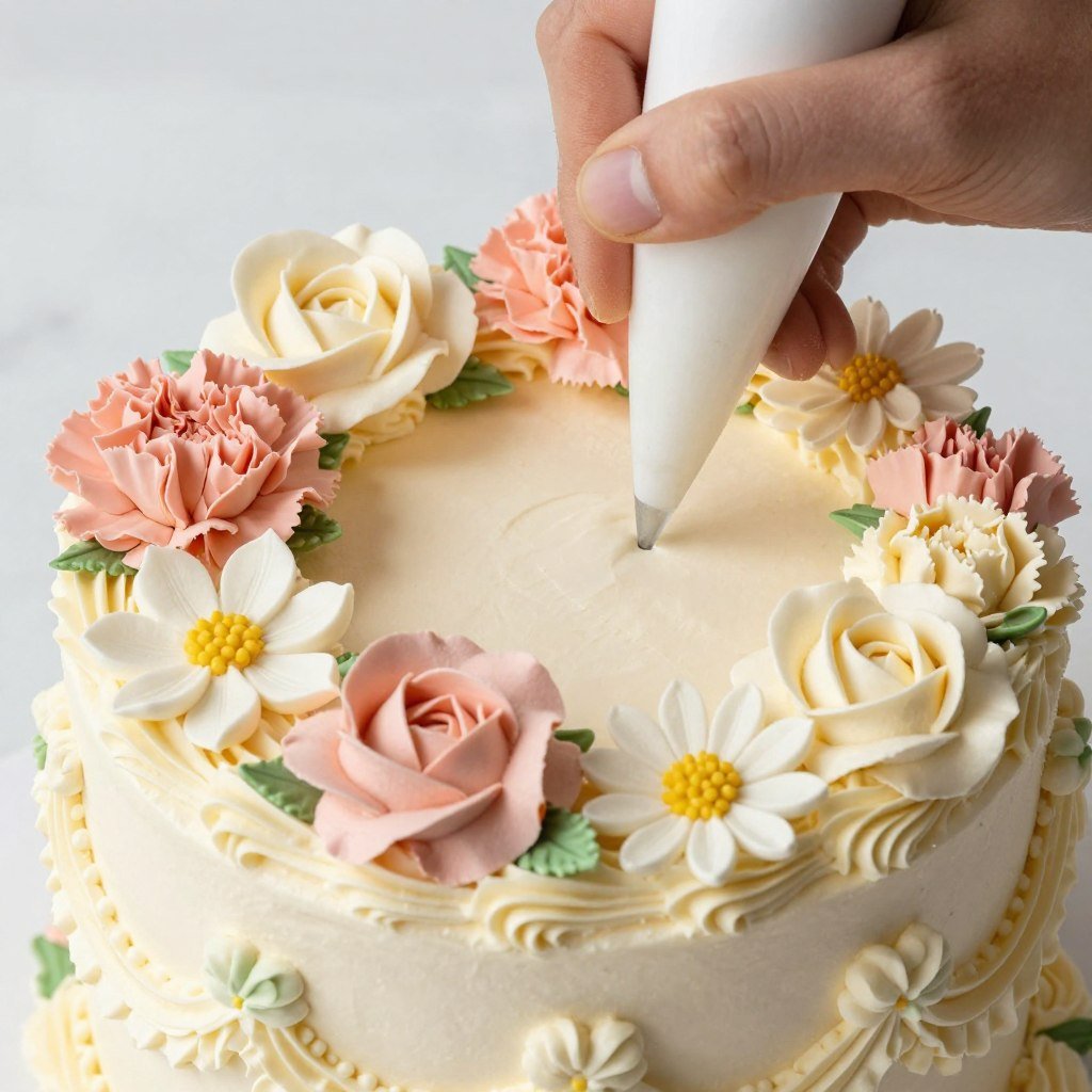 buttercream flowers on vintage cake