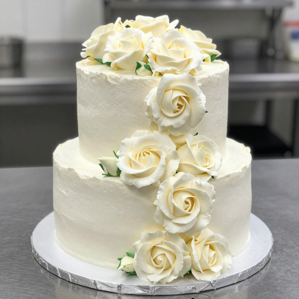 buttercream rose technique on birthday cake