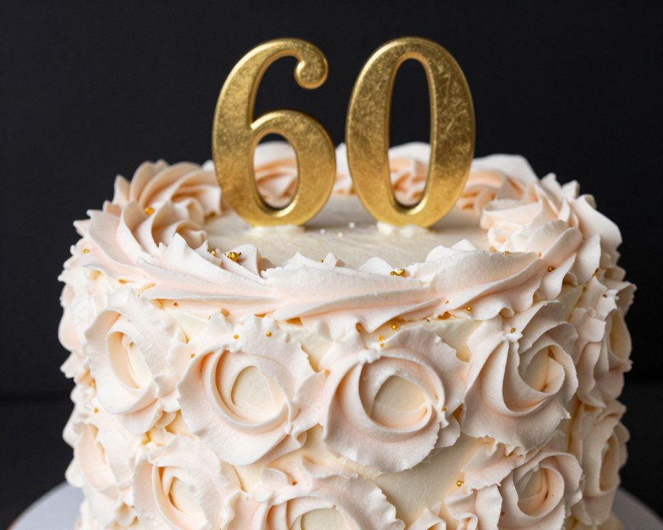 buttercream rosette birthday cake in elegant pastel colors for 60th celebration