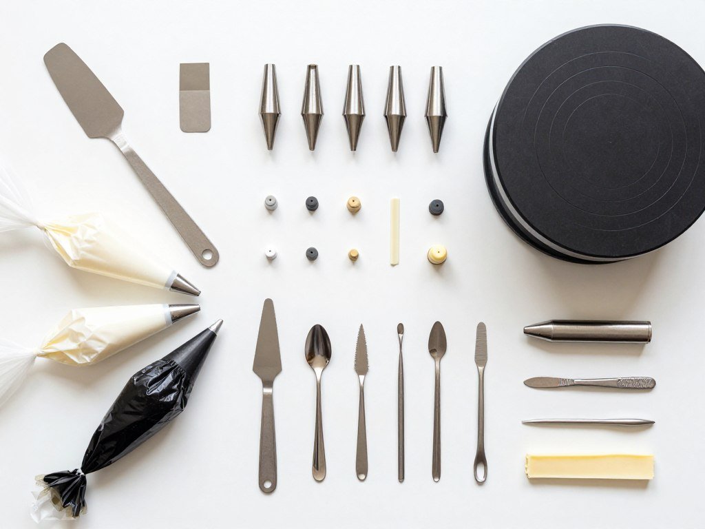 cake decorating tools and supplies laid out for DIY cake making cake decorating tools and supplies laid out for DIY cake making