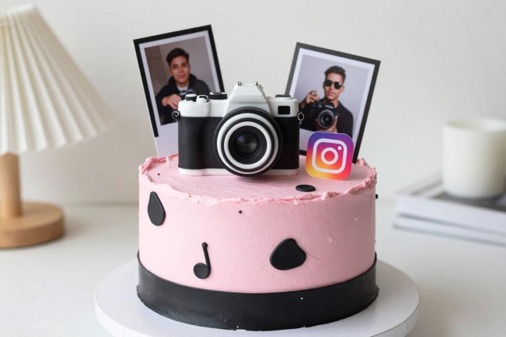 cake pink photography theme with camera decoration cake pink photography theme with camera decoration