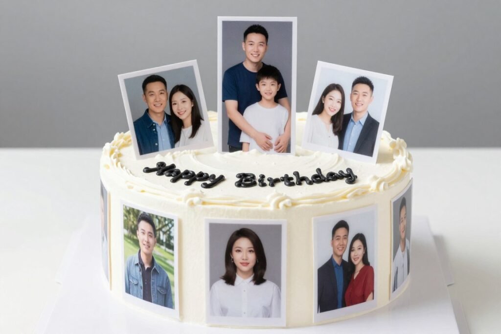 cake with family photos decoration