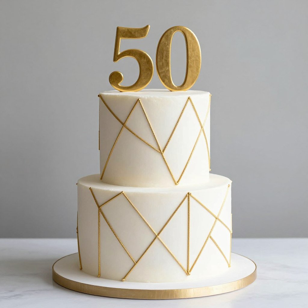 cake with geometric gold pattern