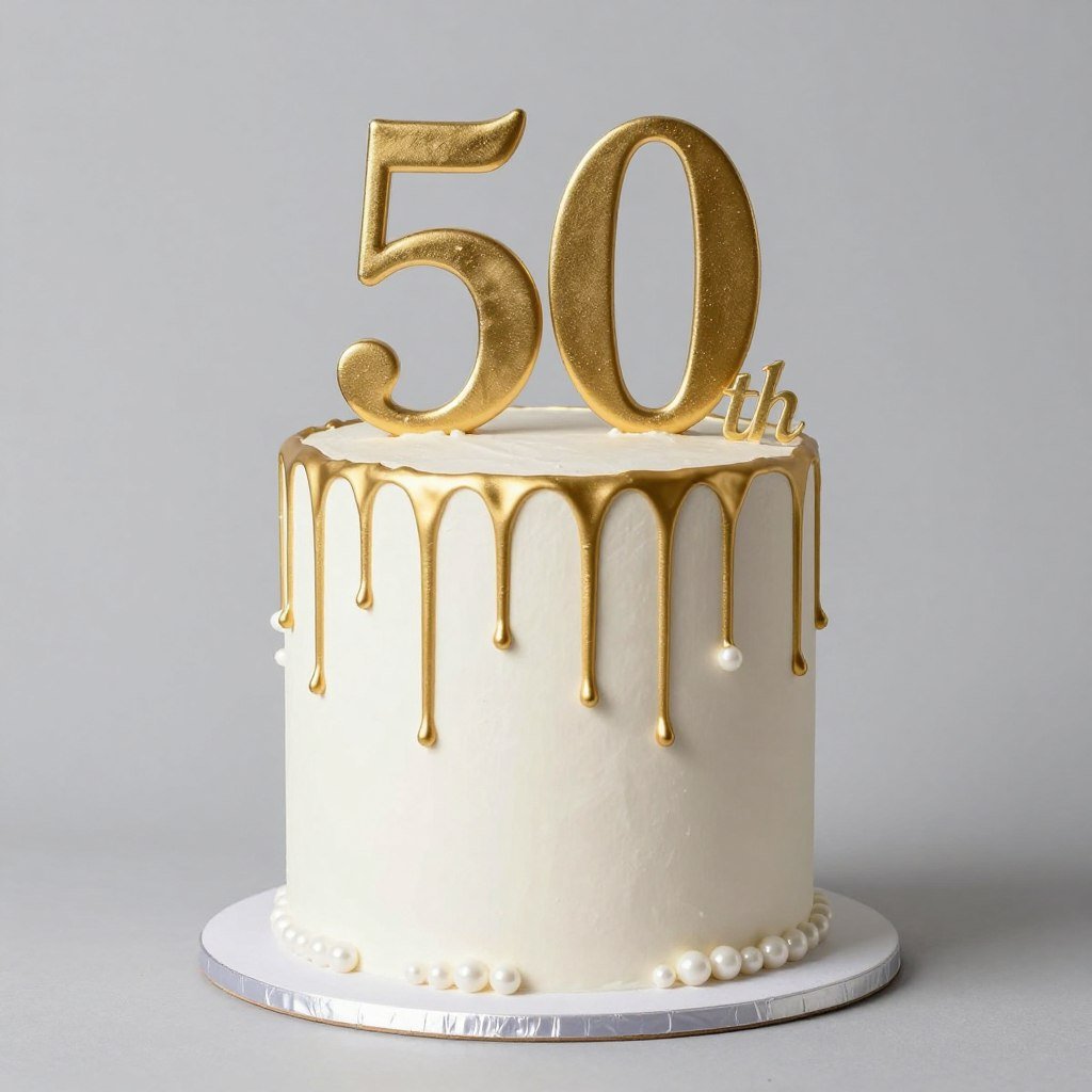 cake with gold drip and pearl accents