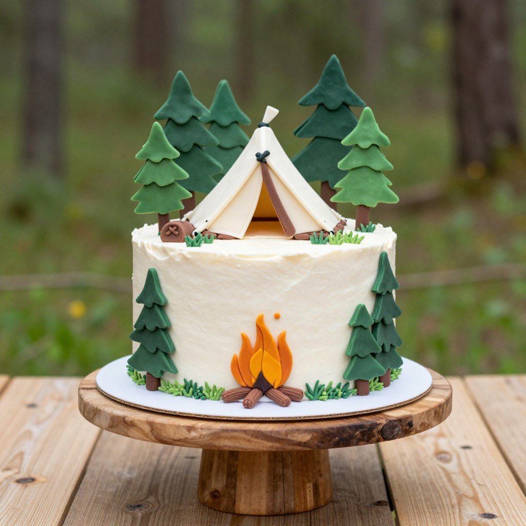 camping themed birthday cake