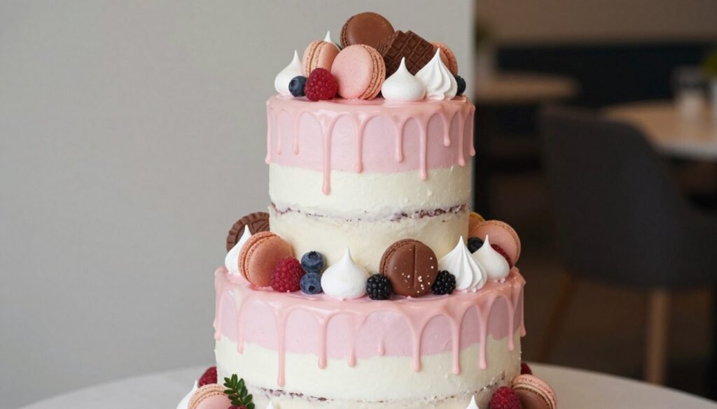 candy topped drip birthday cake colorful celebration