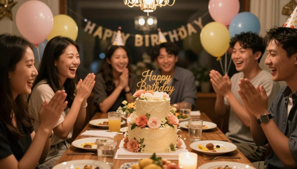celebration with beautiful floral birthday cake