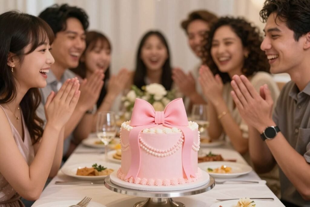 celebration with coquette pink cake centerpiece