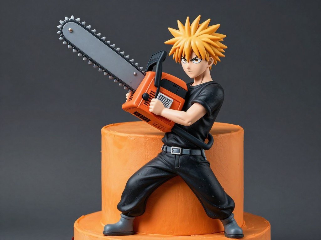 chainsaw man denji birthday cake with chainsaw details orange black design chainsaw man denji birthday cake with chainsaw details orange black design