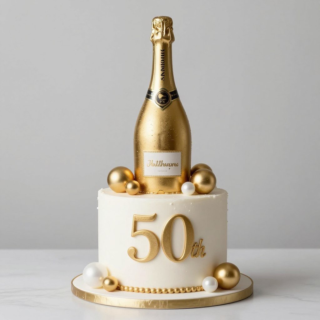 champagne cake with elegant decoration
