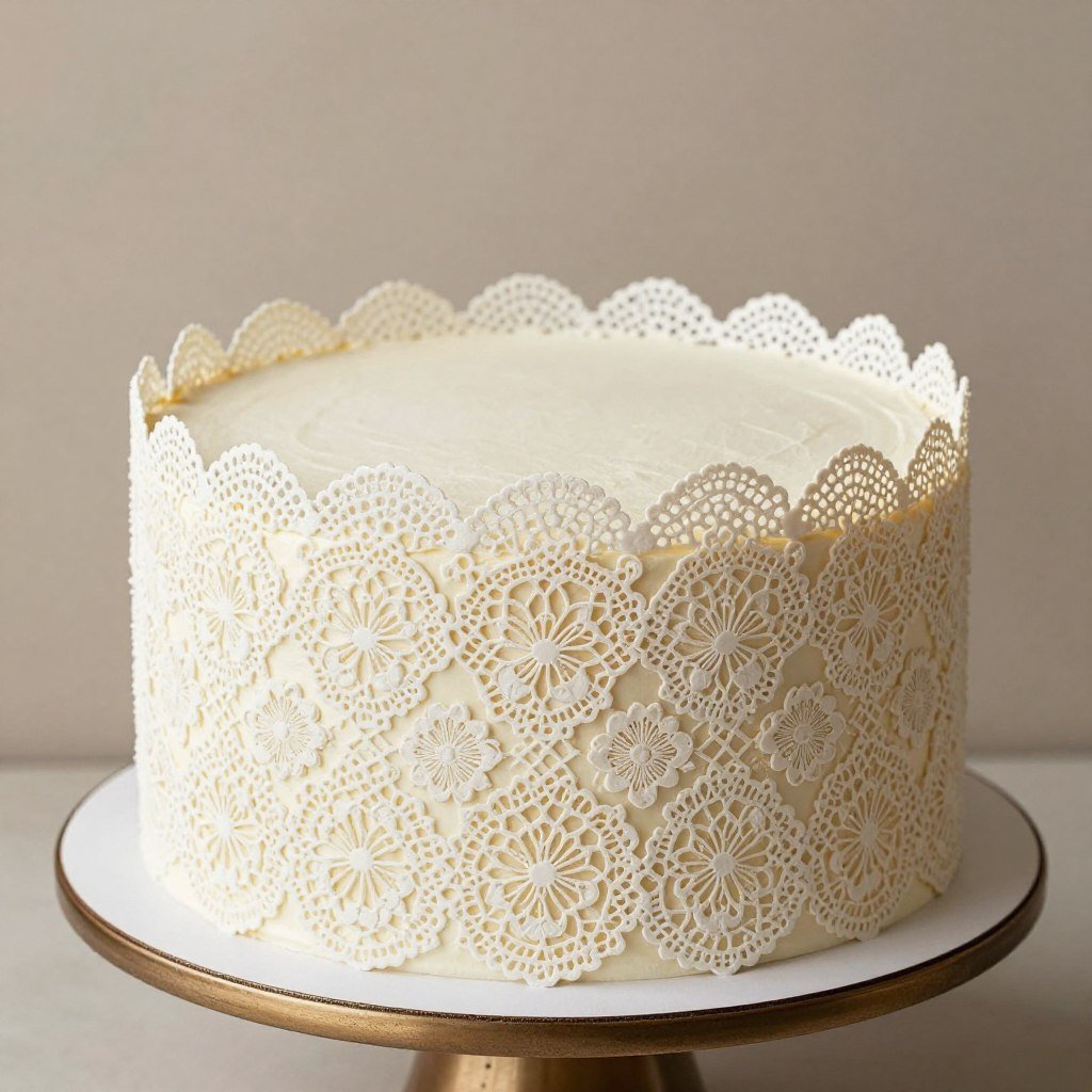 champagne cake with lace design