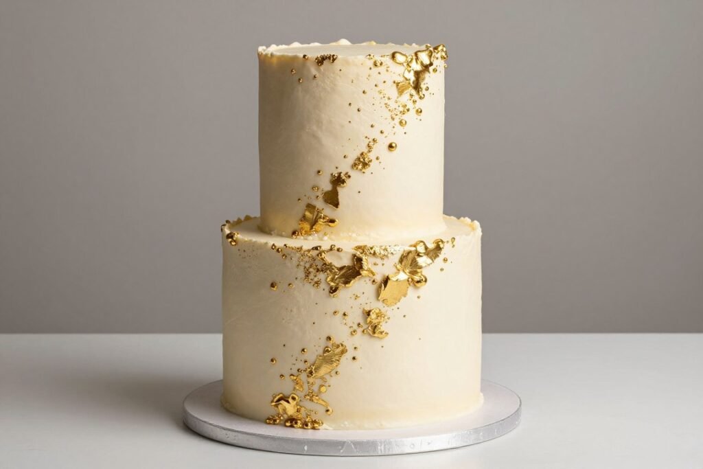 champagne-flavored birthday cake with edible gold for luxury celebration