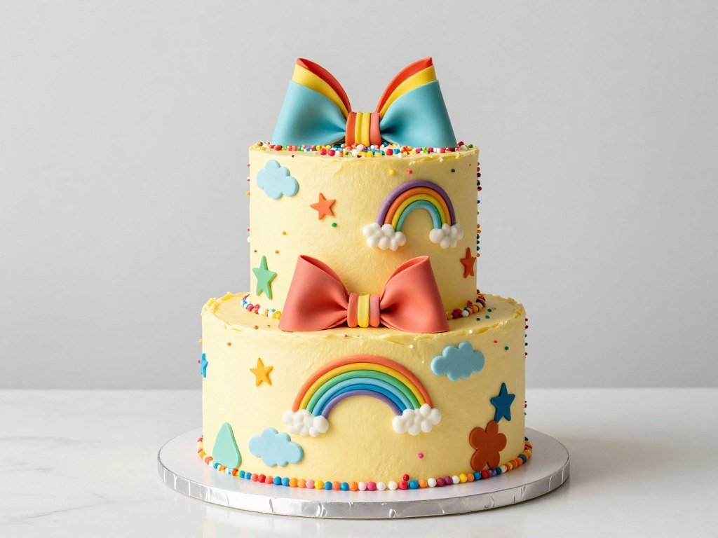 child birthday bow cake colorful