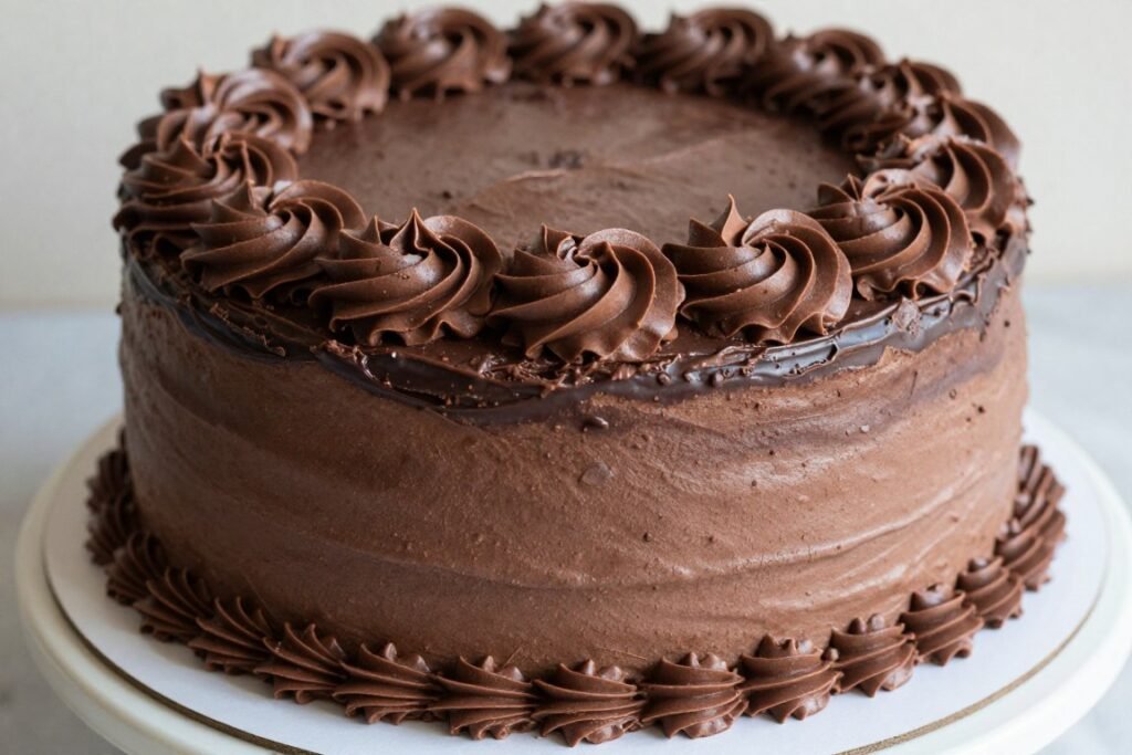 chocolate birthday cake covered in buttercream rosettes