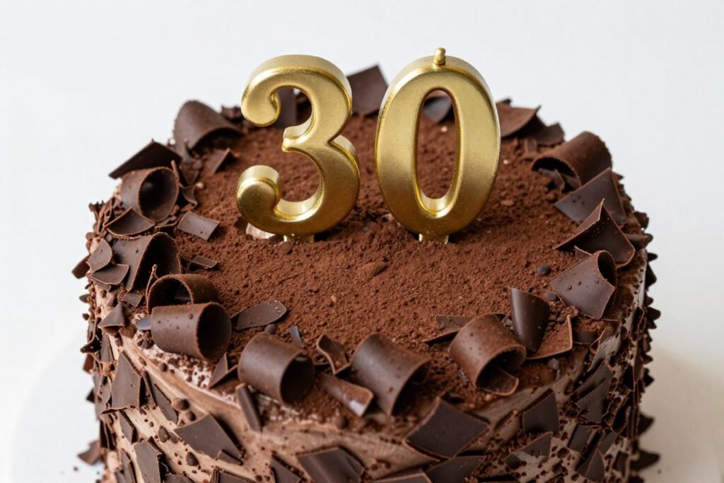chocolate cake with chocolate shavings decoration