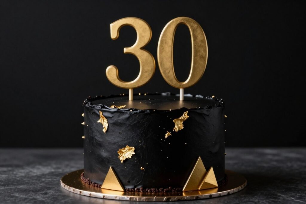 chocolate cake with gold leaf accents