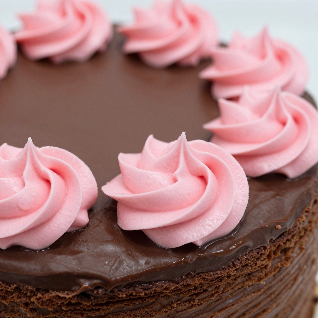 chocolate cake with swirled pink frosting creating elegant patterns