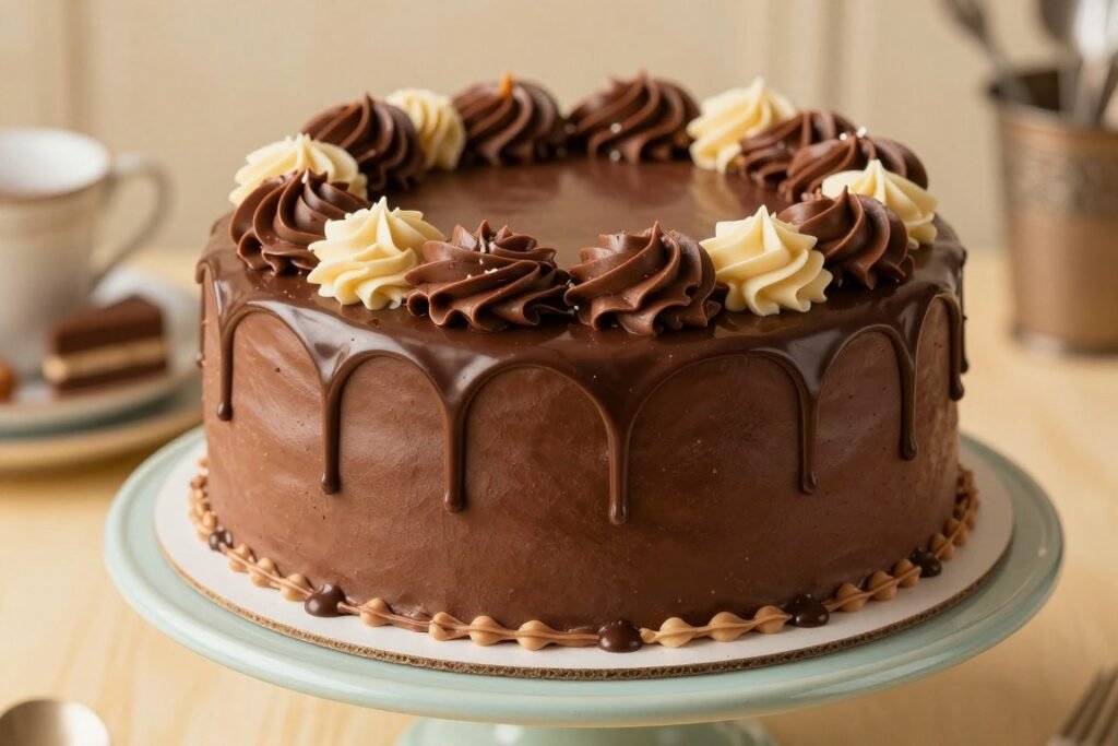 chocolate drip vintage cake from 1960s era