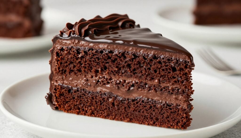 chocolate ganache 50th birthday cake slice showing layers