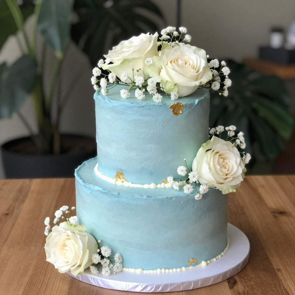 classic blue birthday cake with fresh flowers classic blue birthday cake with fresh flowers