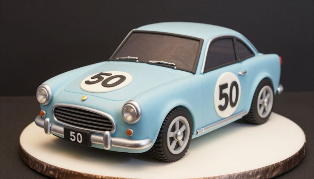 classic car themed 50th birthday cake