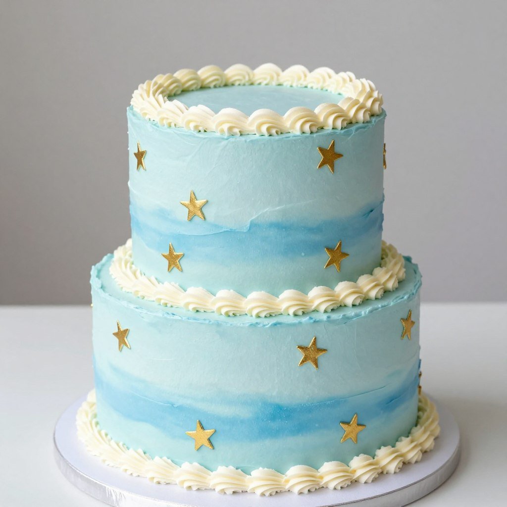 classic coquette birthday cake with blue ombre frosting and gold stars classic coquette birthday cake with blue ombre frosting and gold stars