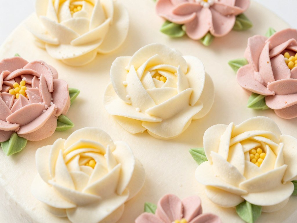 close-up of intricate piped buttercream flowers on birthday cake showcasing 2026 cake trends close-up of intricate piped buttercream flowers on birthday cake showcasing 2026 cake trends