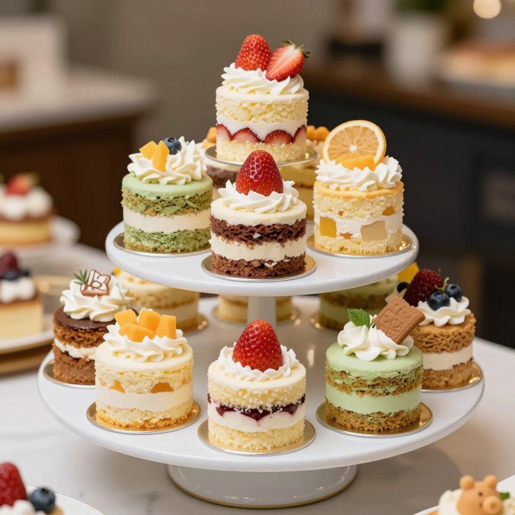 collection of mini birthday cakes with various decorations collection of mini birthday cakes with various decorations