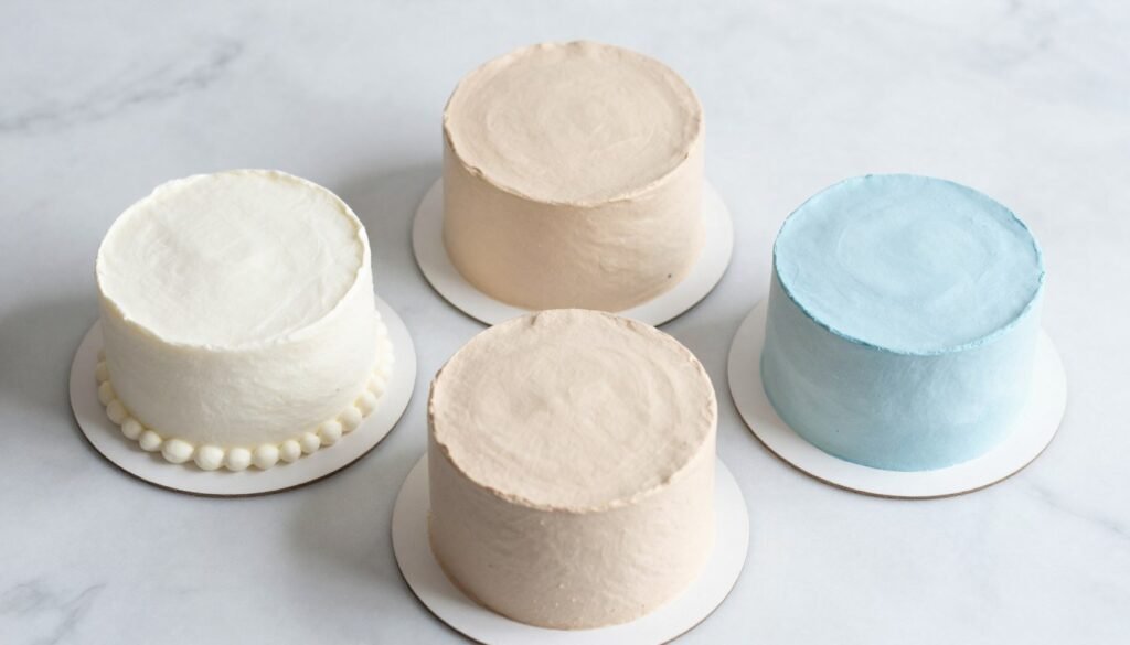 collection of minimalist birthday cakes showing different color palettes