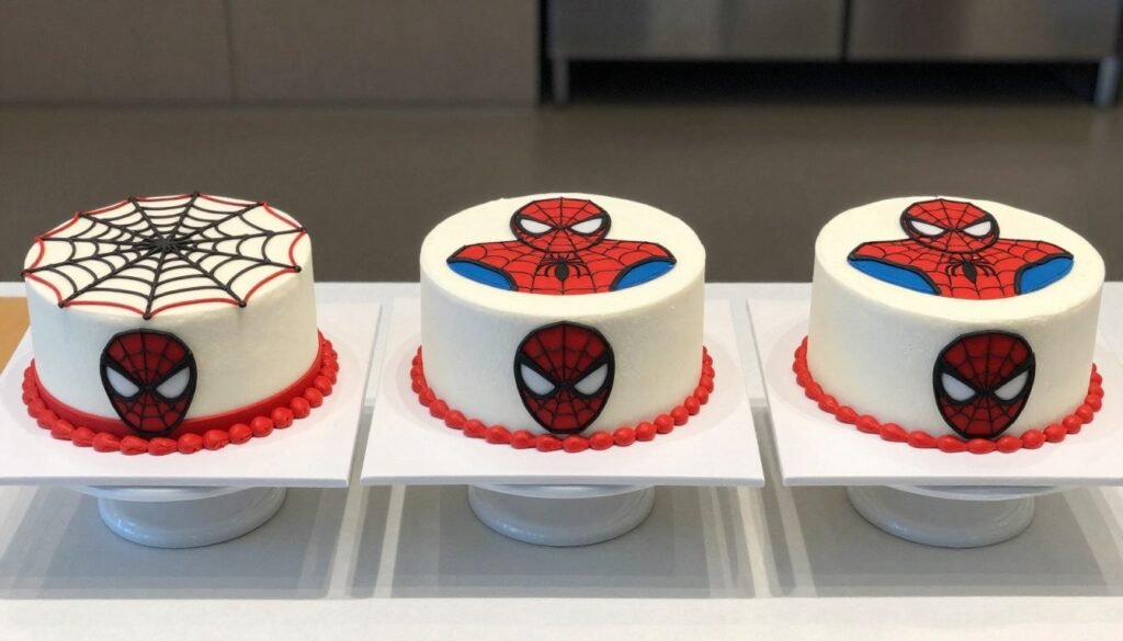 collection of round spiderman birthday cakes with different decorating styles collection of round spiderman birthday cakes with different decorating styles