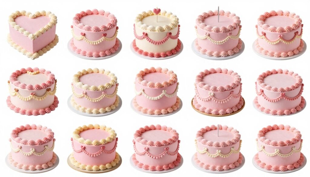 collection of various coquette pink cake designs