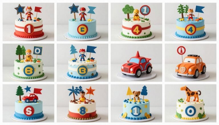 colorful birthday cake designs for boys featuring multiple theme options
