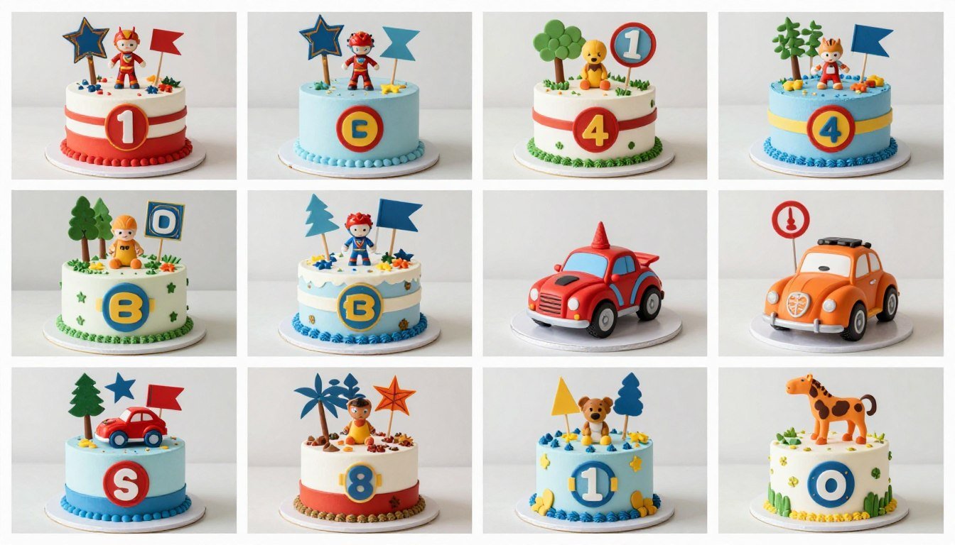 colorful birthday cake designs for boys featuring multiple theme options