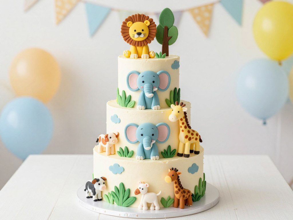 colorful cake designs birthday animals featuring jungle creatures and farm animals on decorated birthday cake