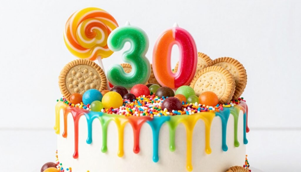 colorful candy drip cake with sprinkles