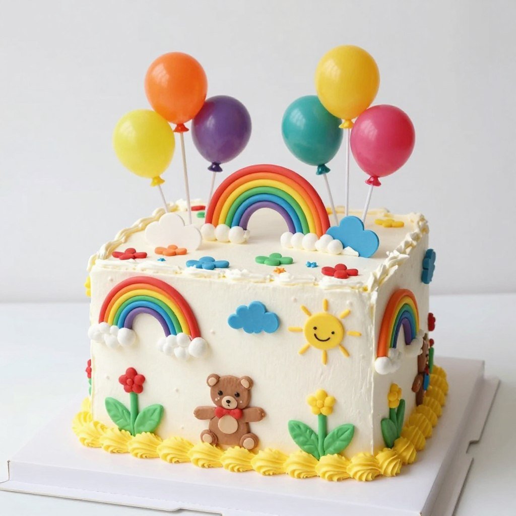 colorful square birthday cake with balloons decoration colorful square birthday cake with balloons decoration