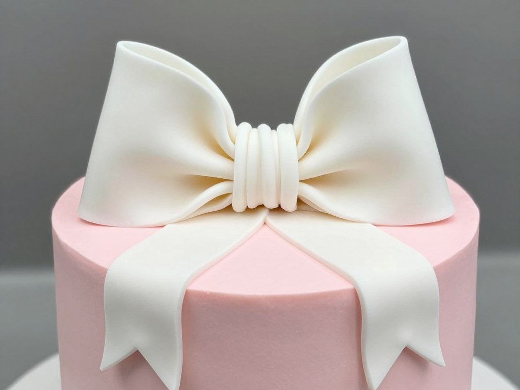 completed fondant bow on cake