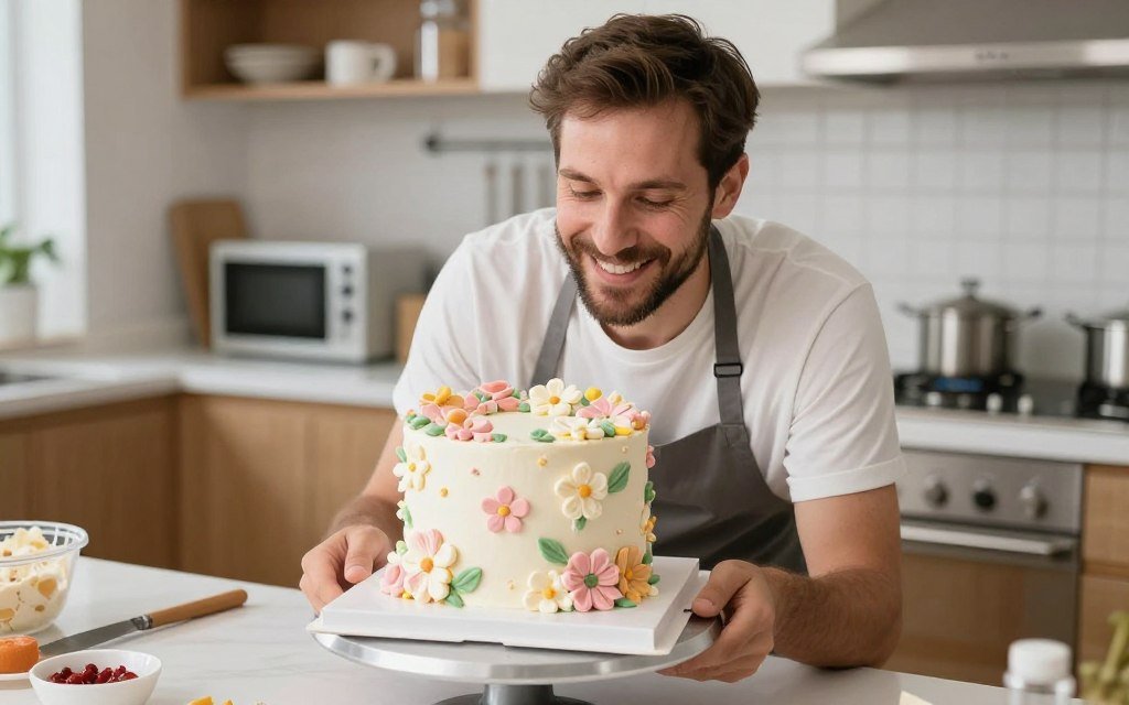 completed homemade floral birthday cake