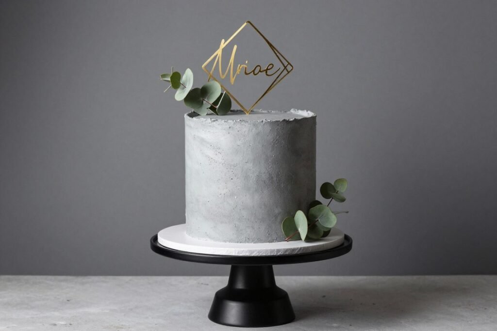concrete textured gray cake with modern design