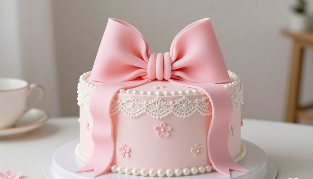 coquette aesthetic cake with pink bow