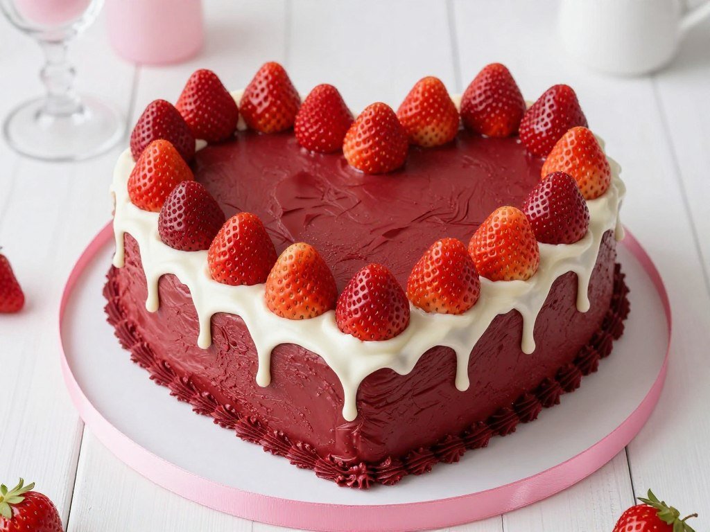 coquette cake design with heart shape and strawberry decorations coquette cake design with heart shape and strawberry decorations