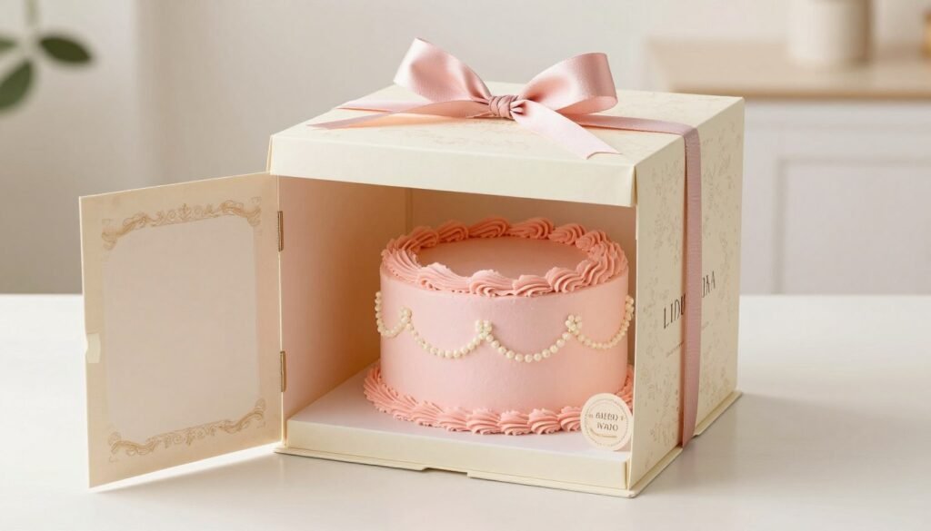 coquette cake in elegant presentation box