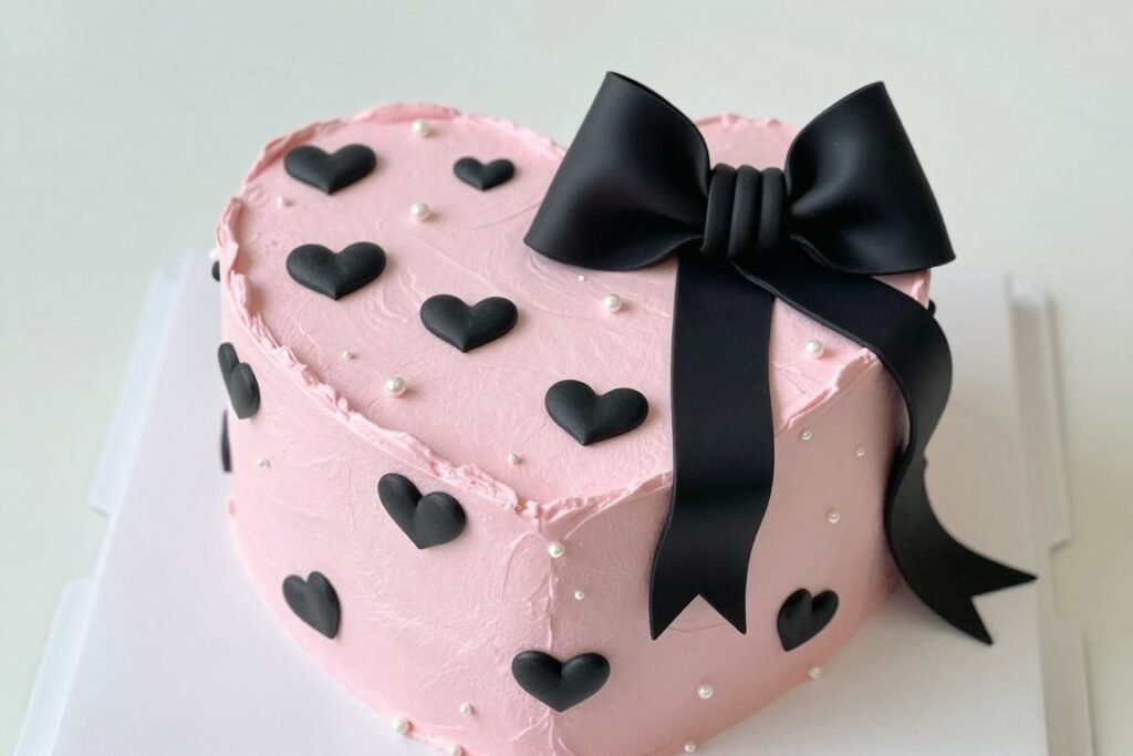 coquette cake with black hearts and bows coquette cake with black hearts and bows