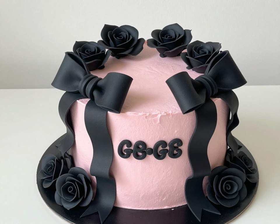 coquette cake with black roses and bows coquette cake with black roses and bows
