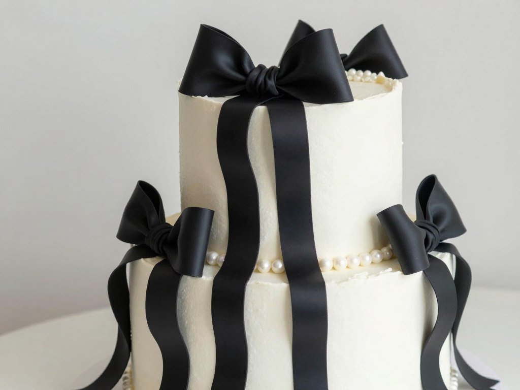 coquette cake with draped black ribbons and bows coquette cake with draped black ribbons and bows