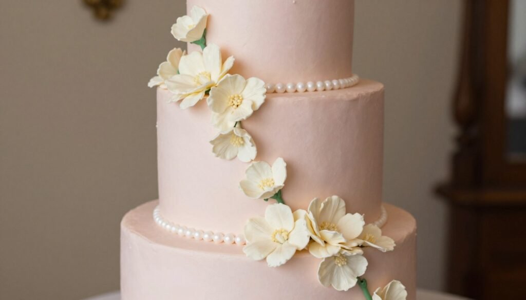 coquette pink wedding cake with vintage aesthetic tiers