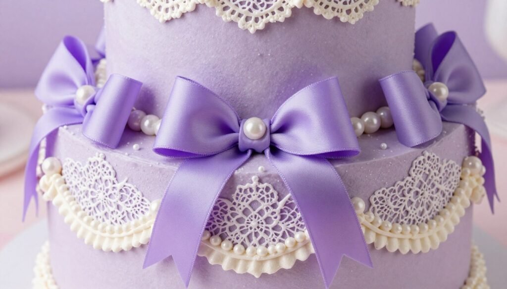coquette purple cake with vintage bows and lace details coquette purple cake with vintage bows and lace details