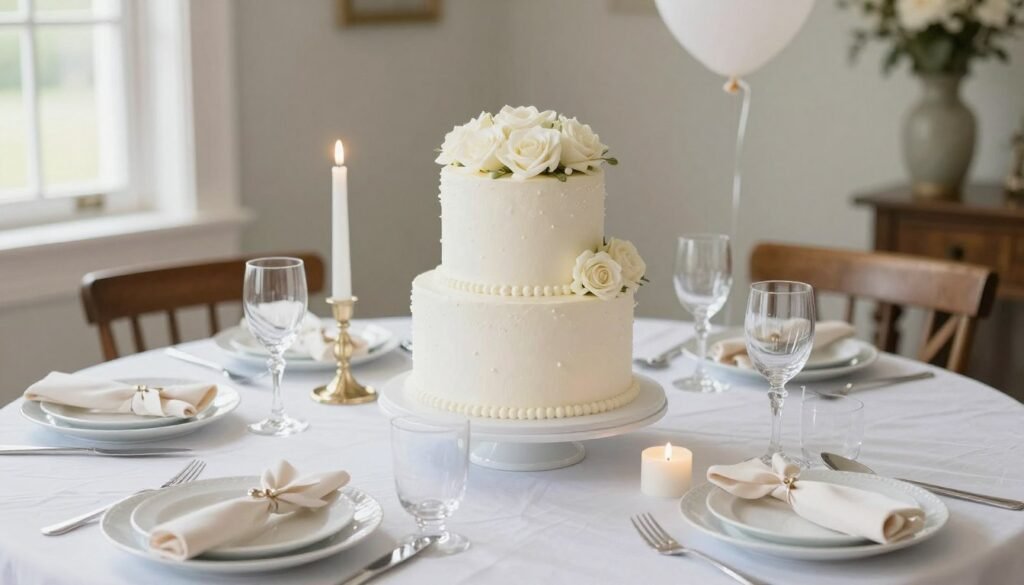 coquette white birthday party setup with aesthetic cake centerpiece coquette white birthday party setup with aesthetic cake centerpiece